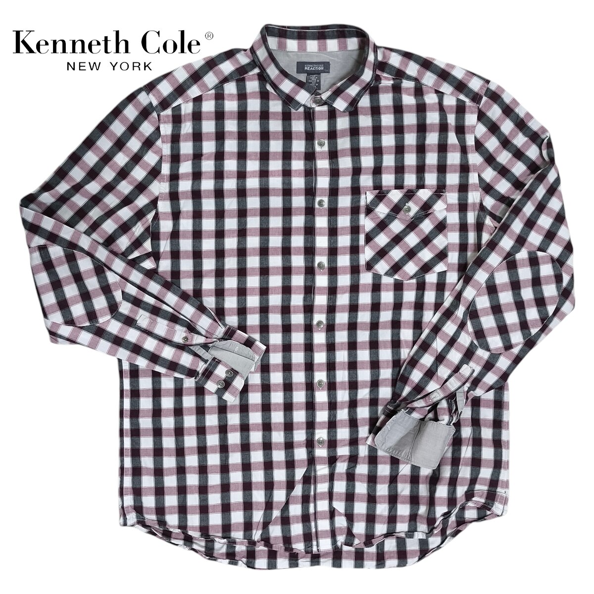 KENNETH COLE NY  เชิ้ตแขนยาวลายสก๊อต กระดุมโลหะ สวยมากอก48นิ้ว