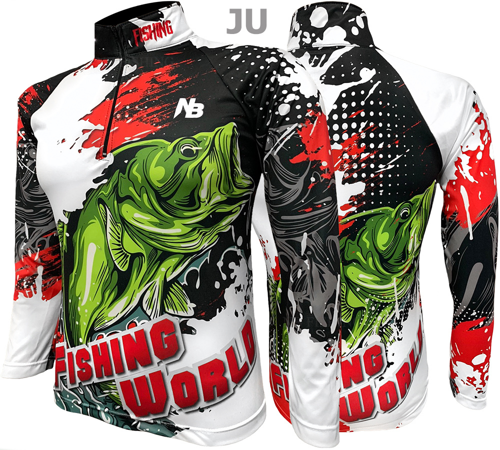 เสื้อตกปลาWhite Red Jump Fishing World ป้องกันแสง UV-ไซส์ L (เปลี่ยนขนาดโซส์ได้)