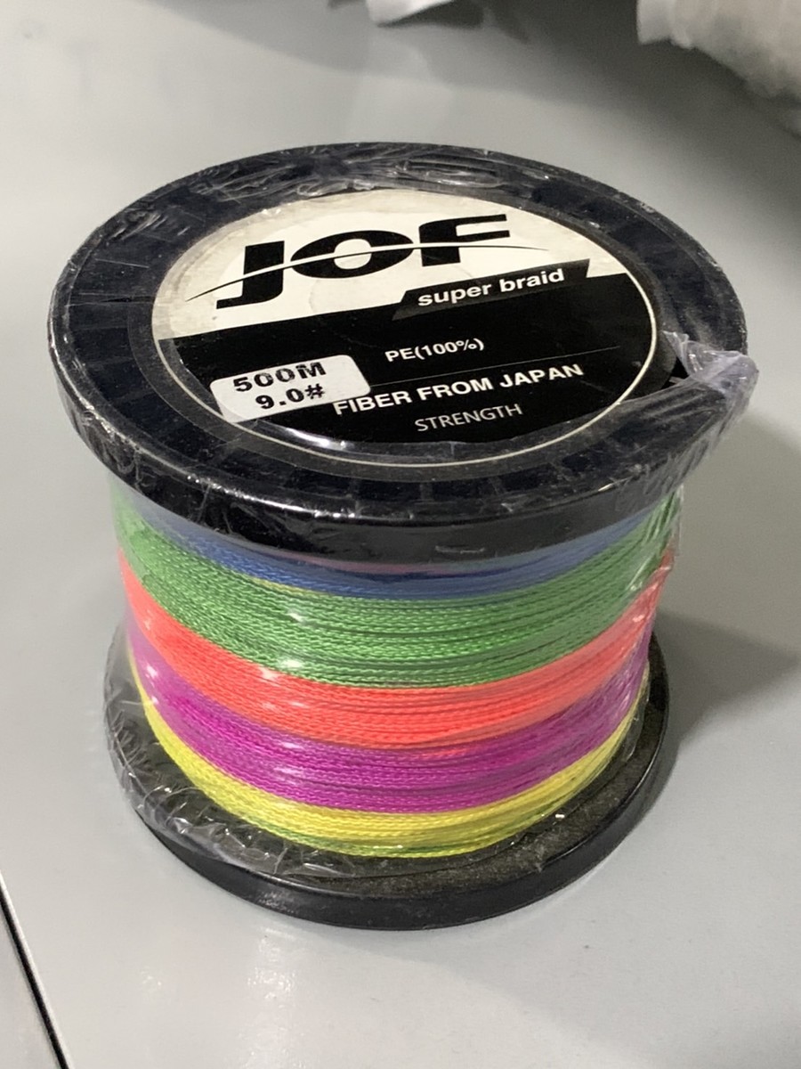 สายJOF รุ่นSuper ถัก4 PE 10.0 (130 ปอนด์)ยาว 500 เมตร หน้าตัด 0.60MM.สายสีรุ้ง 