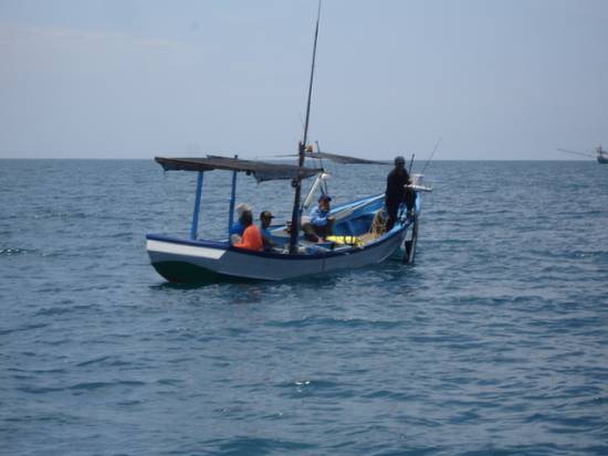      นักกีฬาตกปลากับปลาที่ได้ในวันที่สอง ( 6พค.)

    ปลาอะไรนะครับผูกอยู่ข้างเรือ