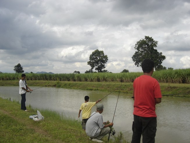 เด็กๆเริ่มสนุกกับการ ตกปลา แต่ฝนเริ่มมาอีกแล้ว   :sad: :sad: