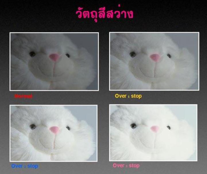 วัตถุขาวให้ปรับแสงไปทาง +

วัตถุมีสีเข้มมาก ให้ปรับไปทาง -