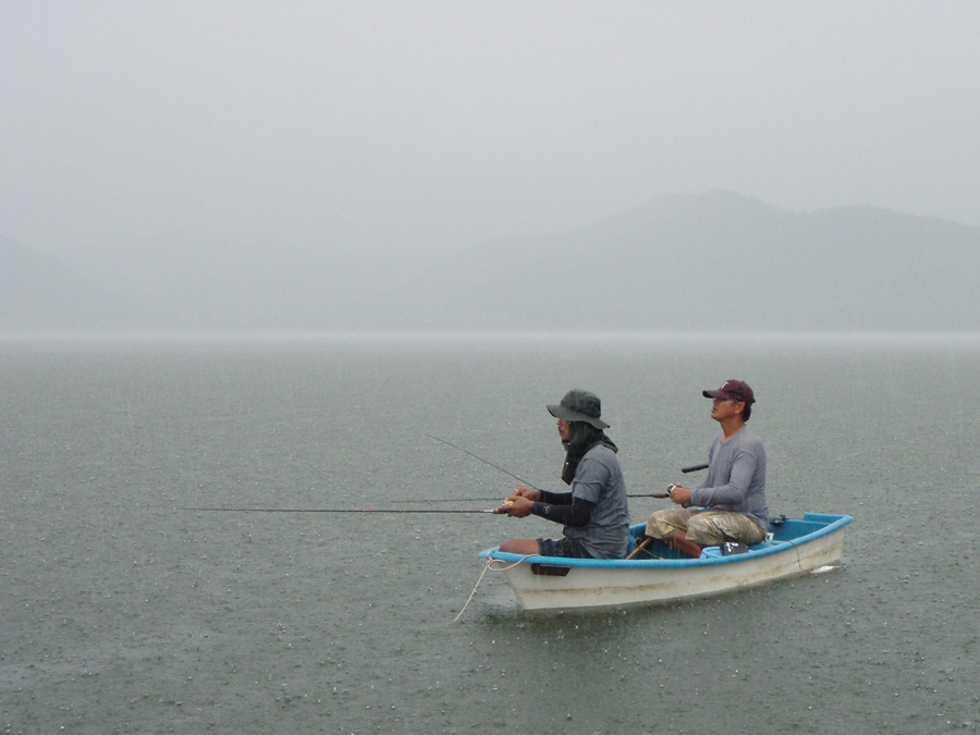 สองคนอยู่บนเรือ ปลาก้อขึ้นฝูงเล็กๆ ไปเรื่อยๆ ตีเหยื่อกันเข้าไป...
น้าสุขใช้ป๊อบปลิ้นปล้อน...ป๋าอ๊อด