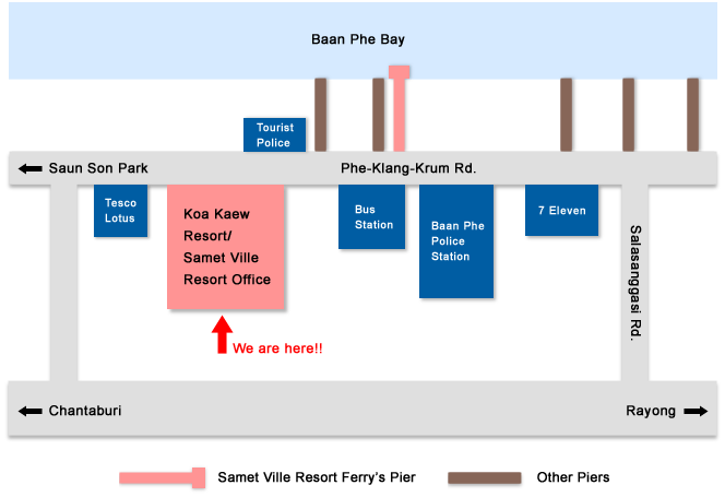 2. สำนักงานบ้านเพ  เกาะแก้ว รีสอร์ท (จุดนัดพบก่อนลงเรือ)
ก่อนเดินทาง ไปเกาะเสม็ด กรุณาติดต่อเจ้าหน