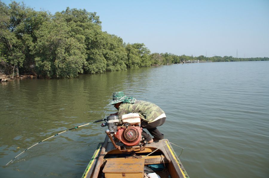 ไต๋จงตามปลาไปที่ท้ายเรือ ปลาเริ่มมุด ๆ จะเข้าใต้ท้องเรือ