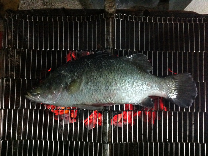 ผม( บี )  กับ น้าต่อ ทำปลากะพงเผาเกลือ   ย่างกุ้ง , ปลาหมึก   :kiss: