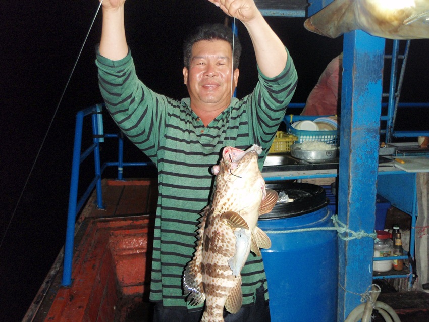 กินเสร็จตกปลาต่อ โปรเบิร์ดได้ปลาเก๋ามาอีกตัว เที่ยวนี้ได้ปลาเก๋าน้อยครับ ได้เท่าจำนวนปลาแดงเขี้ยวเลย