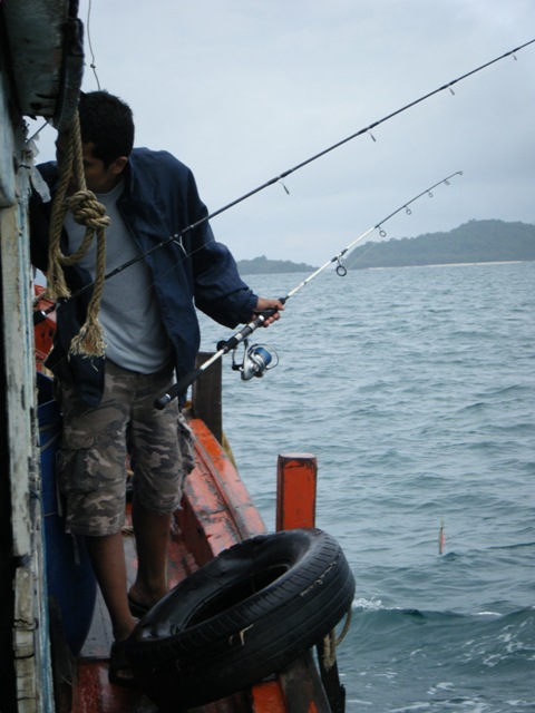 วนจิ๊กอยู่  3 รอบมองดู Sounder ก็มีเชื้อปลาอยู่แต่ม่ายกิง 
ใจเริ่มเสียมีลางว่ามาตกปลาแต่จะได้แห้วรี