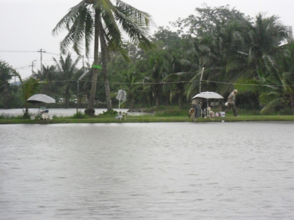 ส่วนน้าๆ ด้านหัวบ่อก็หนีเข้าไปหลบฝนกันหมดแล้ว พวกเราก็ชักจะทนไม่ไหว ขนของตามไปหลบฝนก่อนดีกว่า :laugh