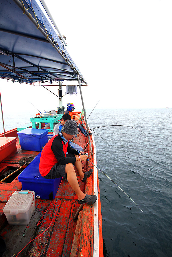 
 [b]  ท้ายเรือ  เกี่ยวเหยื่อลงไปใหม่แล้ว

แต่ที่หัวเรือ  ยังสนุกกับปลาเล็กๆอยู่

มีอยู่ตัวนึง 