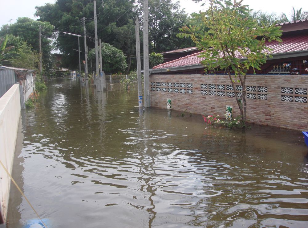 ช่วงเวลาข้ามคืนถนนหมู่บ้านเป็นคลองที่มีน้ำไหลเชี่ยวอยู่ ณ ตอนนี้ครับ