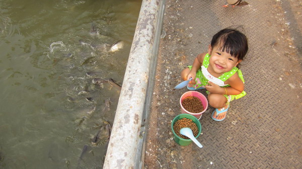 ให้อาหารปลา ก็ยังห่วงกล้อง :laughing:  หลานใครเนี่ยะ :blush: