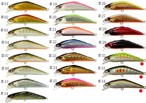 เหยื่อ  Smith D-contact 
Type  : Heavy Sinking Minnow 
50mm 4.5g 
50mm 5g 
63mm 7g 
72mm 9.5g
