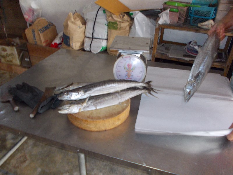 ดูปลาเสร็จแล้วพาทัวร์อีกไปซื้อปลาอินทรีเค็ม น้าจอยซื้อให้ทุกคนเลย ก็แกโดน 23 สองร้อย พอเหลือ ๆ 