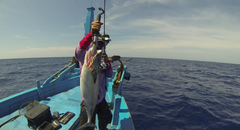 เหยื่อคาปากเลยครับสำหรับ Dog Tooth Tuna ตัวนี้