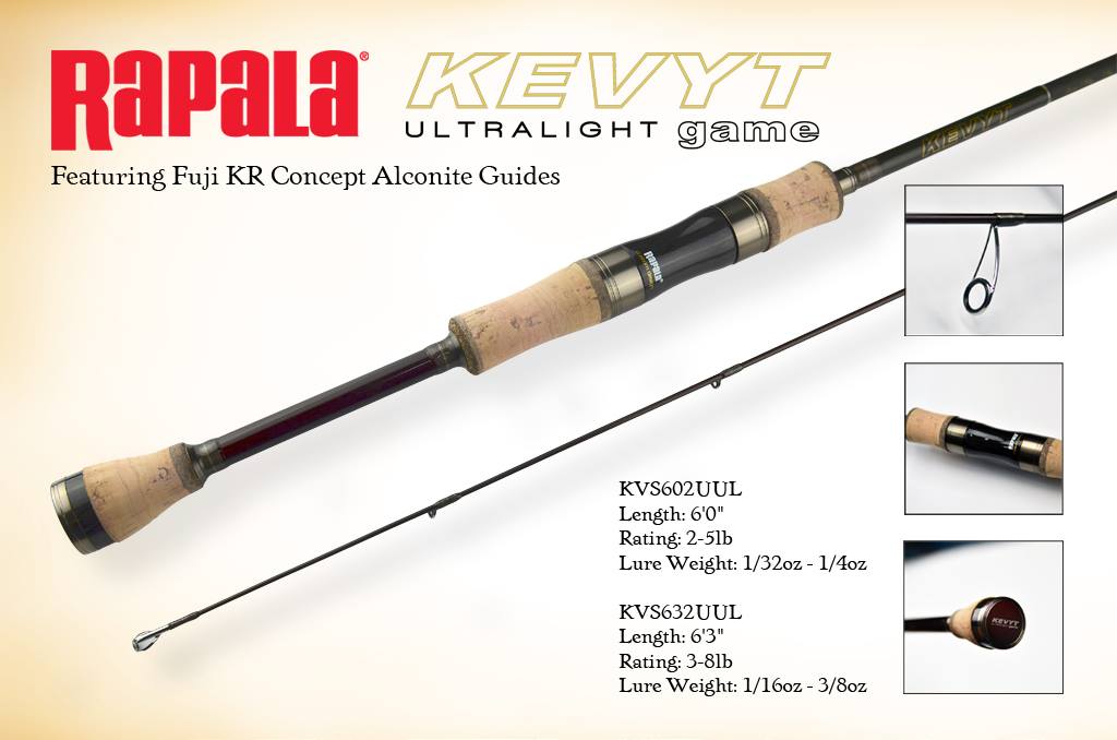 The Kevyt is Rapala's all new ultralight spinning rod designed for ultralight casting game. Featuri