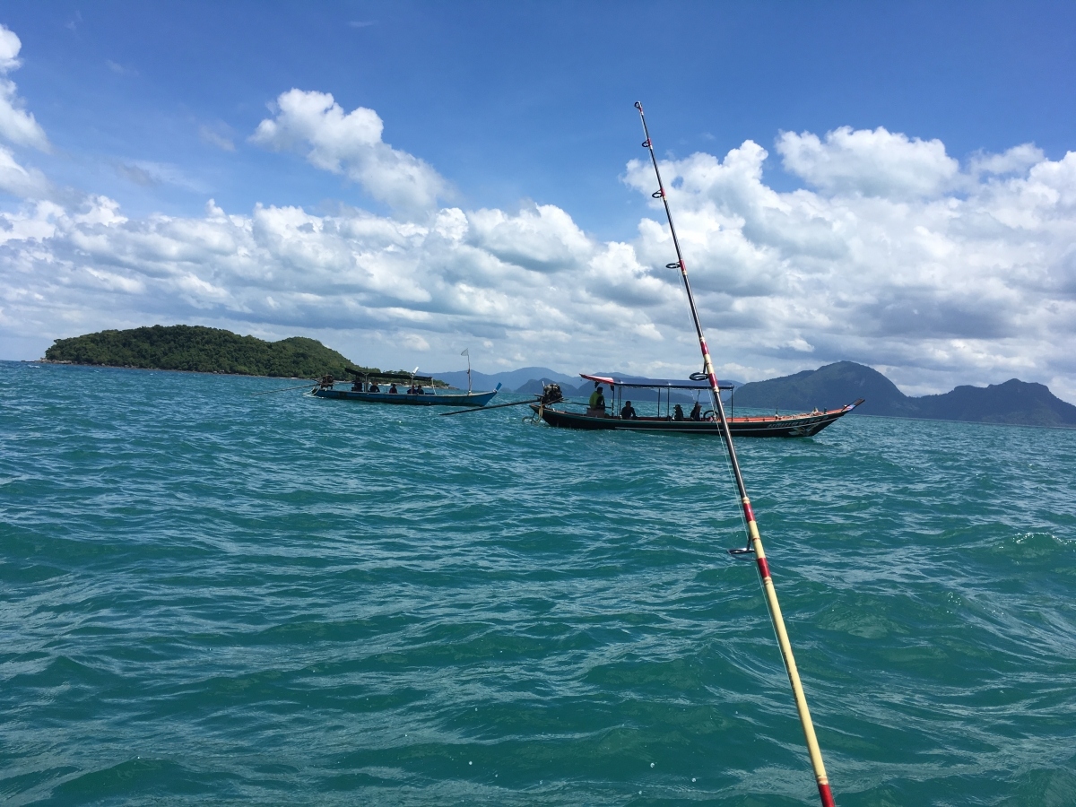 ที่นี่เรือมีหลายลำ  ประมาณ 20 ลำ  ที่เป็นเรือตกปลา
ดังนั้นถ้าบริเวณไหนปลากินดี  ก็จะมีเรือมาทิ้งสมอ