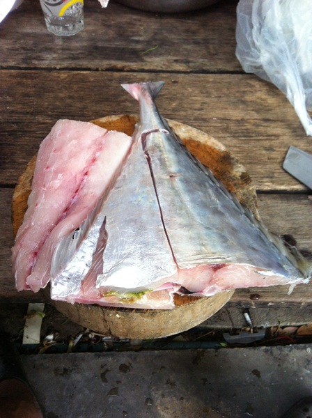 ปลา  กุ้ง  หอย  แบบดิบดิบ สำหรับตอนเย็นๆ ณ ท่าตำหนัก