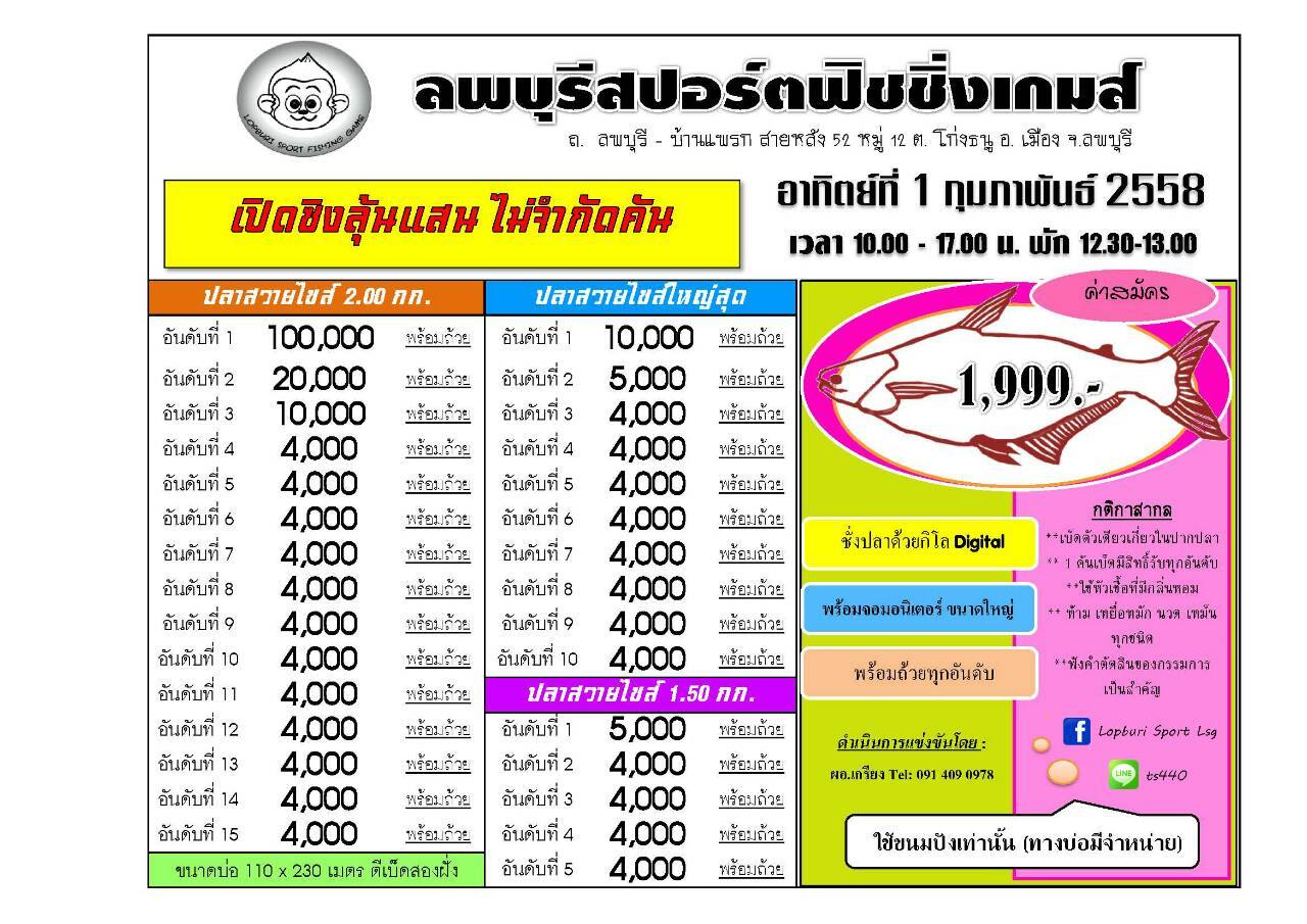 1 ก.พ. 58 รายการเปิดซิง ลุ้นเงินแสนไม่จำกัดคัน ที่ ลพบุรีสปอตร์ฟิชชิ่งเกมส์