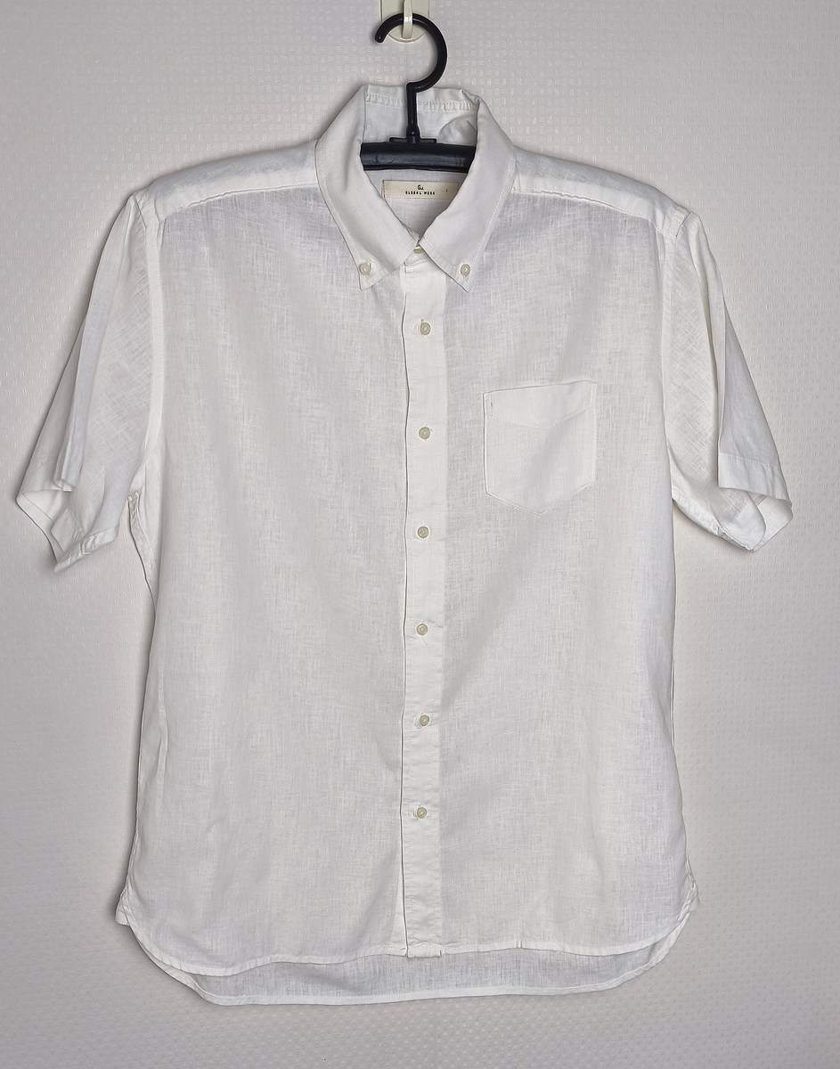 เสื้อเชิ้ตผ้าลินินแขนสั้นสีขาว GU ญี่ปุ่น Size ( อก 46