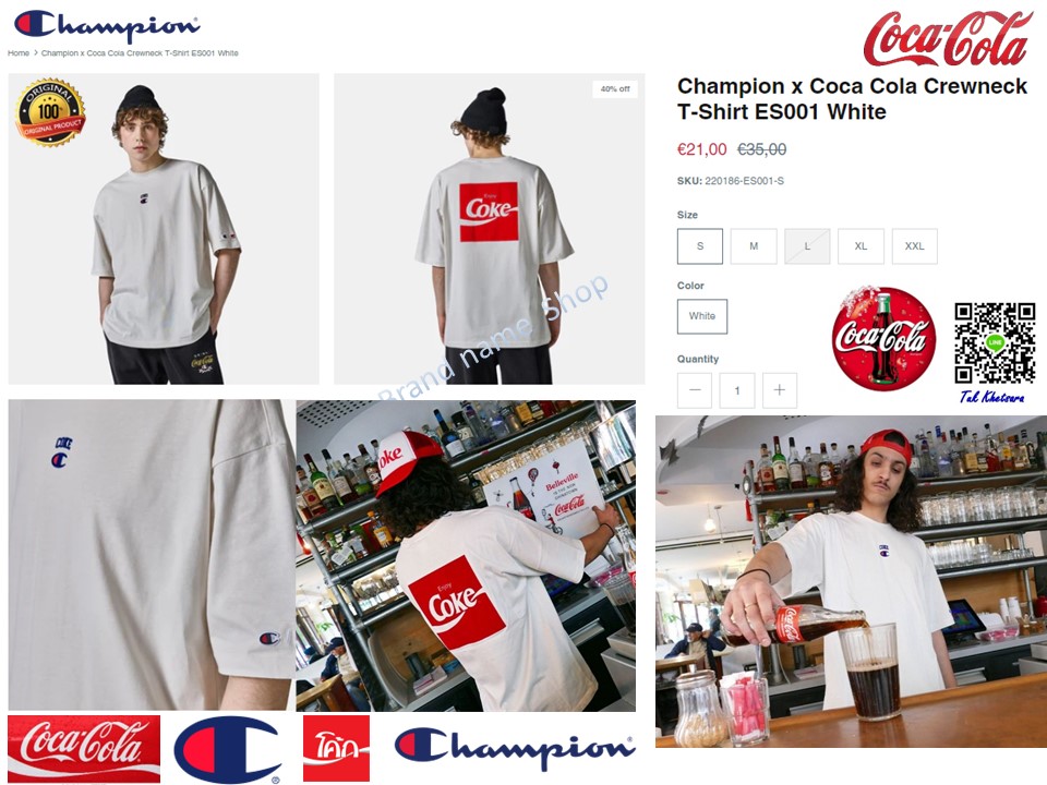 รอบอก 42-43/44-45/48-49” คอกลม Champion x Coca Cola Crewneck T-Shirt