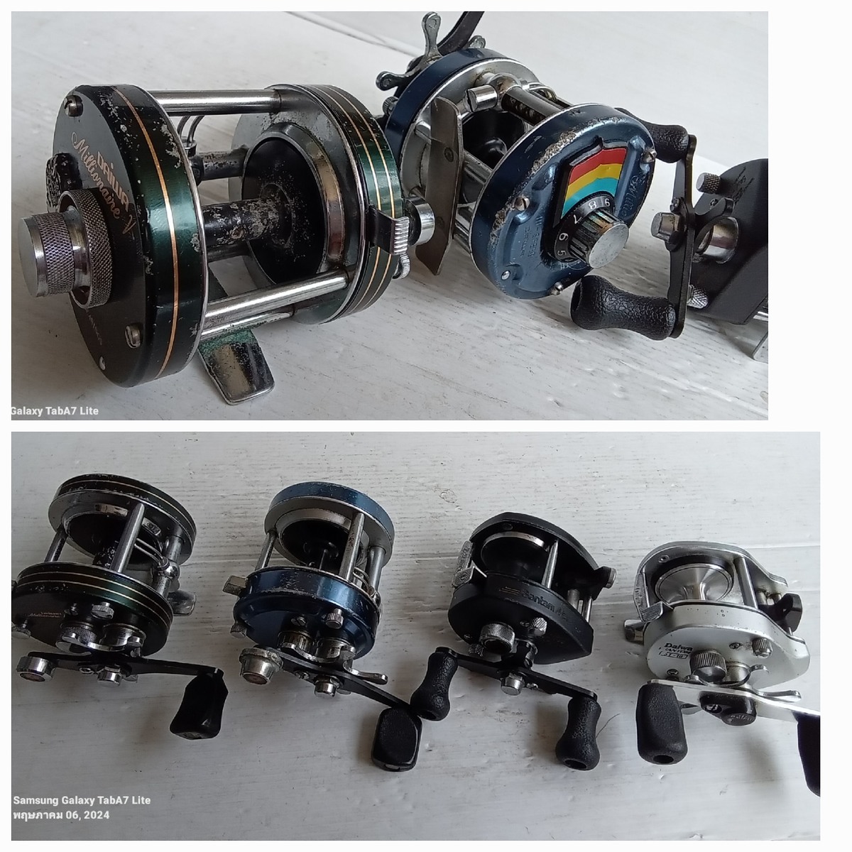 1daiwa millionaire vสภาพตามรูปสปูนมีคราบน้ำทะเลกิ๊บล็อกใต้ฝาหน่วงหายเลยทำให้หมุนไม่ค่อยลื่ยต้องไปทำเ