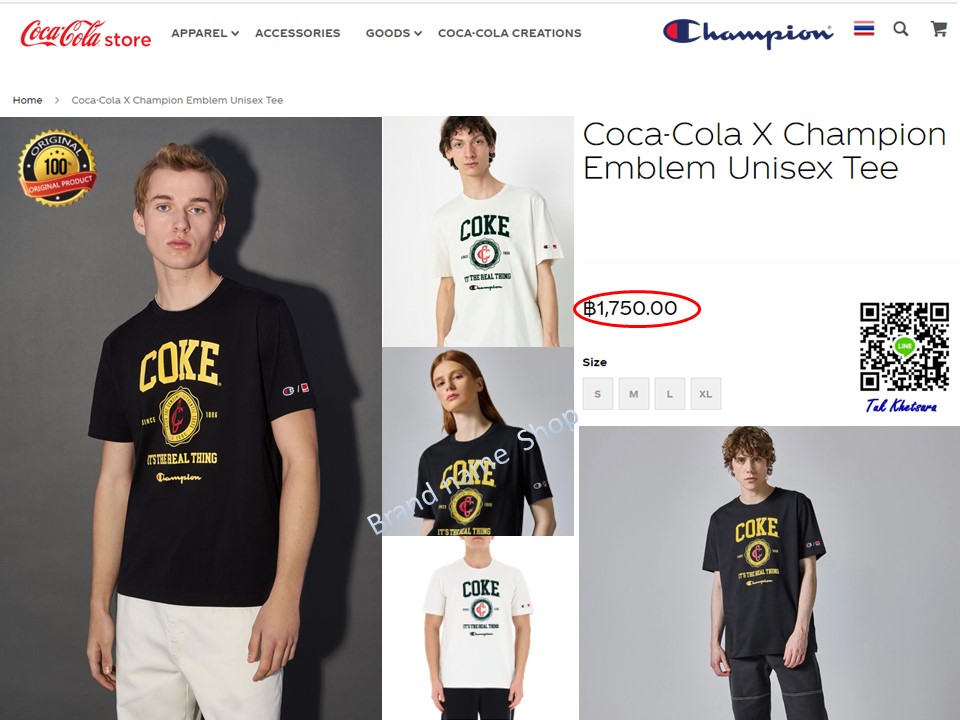 250 รอบอก 44-45/47-48” คอกลม Coca-Cola X Champion Emblem Unisex Crewneck T-Shi