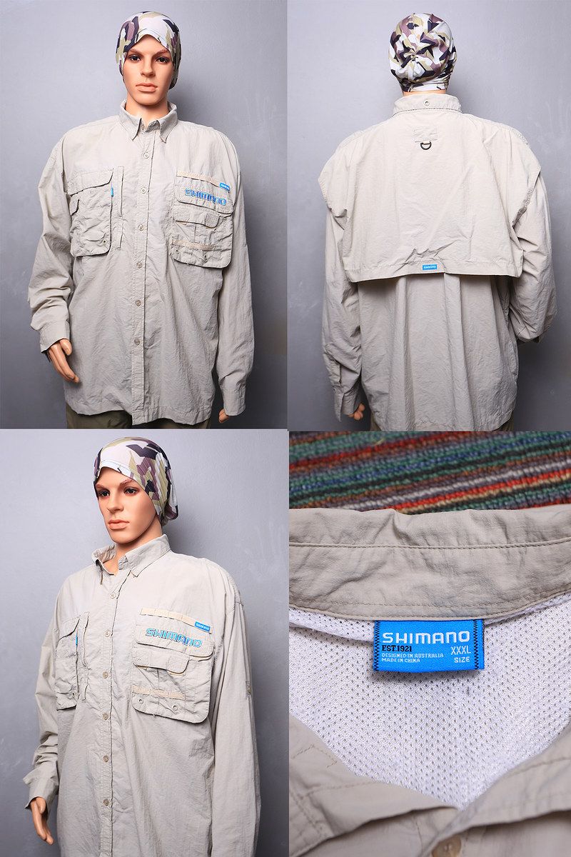  [s]6. เสื้อตกปลาแขนยาว Men's SHIMANO Fishgear 100% Nylon  เสื้อตกปลาและกิจกรรมกลางแจ้งแขนยาว สีกากี