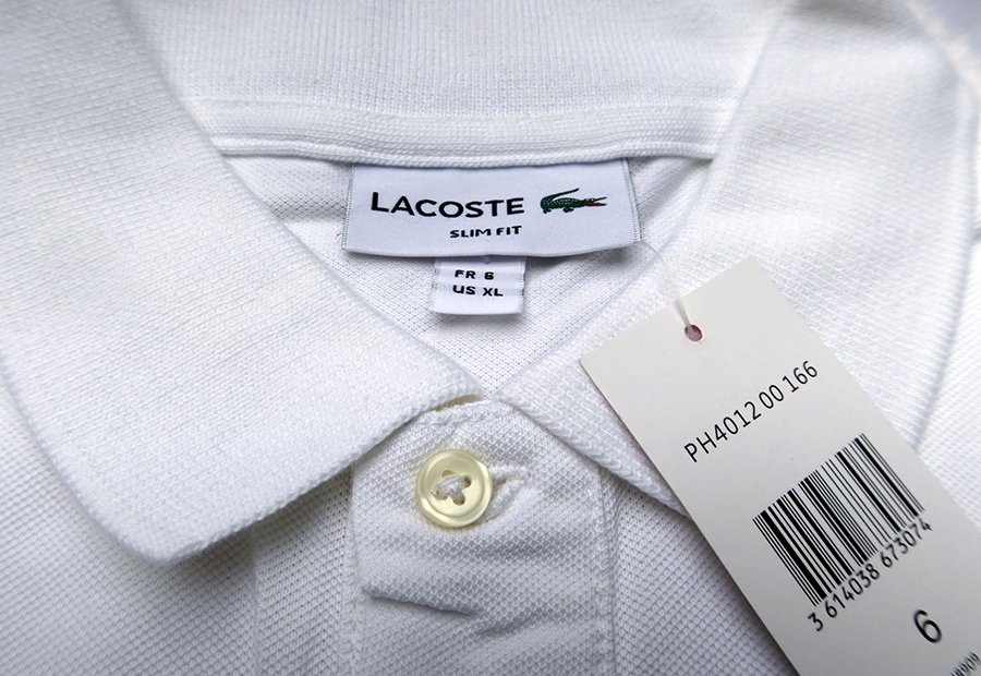 LACOSTE Slim Fit /XL เสื้อยืดโปโลแขนสั้นสีขาวสวยใหม่หลุดโรงงาน รวมส่ง kerry
