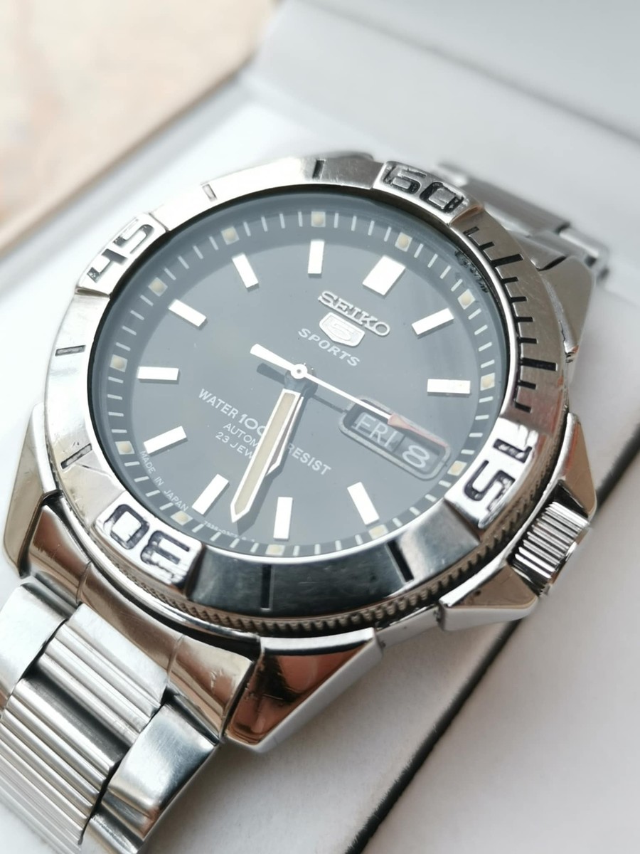 นาฬิกา  Seiko 5​ Sport​ Automatic​ กลไกลระบบเครื่อง 7s36หน้าดำขอบสองชั้น ของแท้