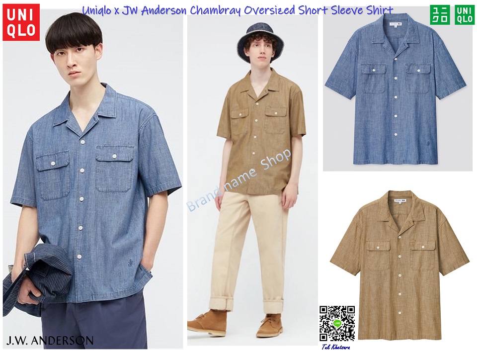 sale270 เชิ้ตChambrayผู้ชายแขนสั้น Uniqlo x JW Anderson  Oversized Short Sleeve 