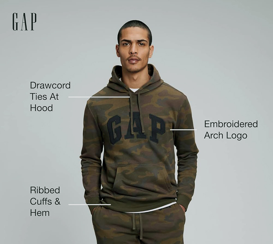 Gap Mens Green Camo Pullover Hooded Sweater 