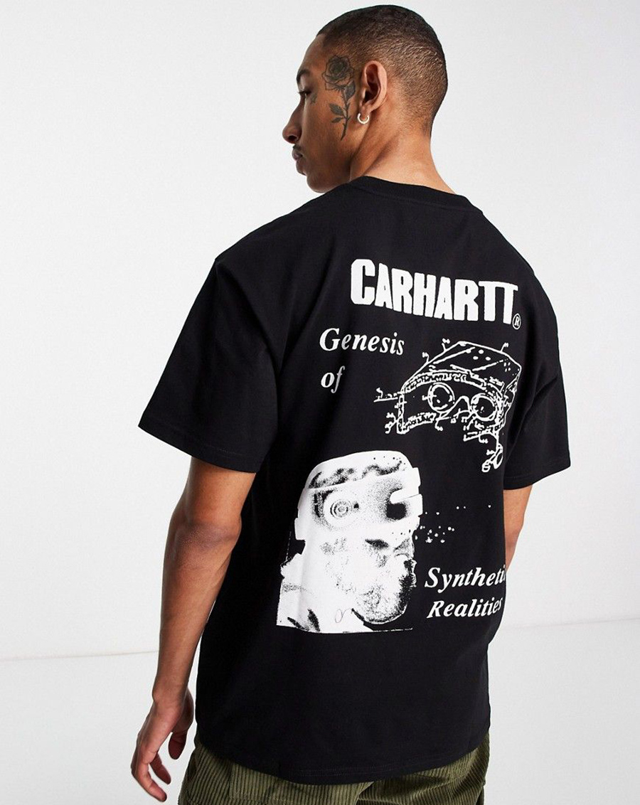 carhartt WIP Synthetic Realities /M (42) เสื้อยืดแขนสั้นสีดำสกรีนหน้าหลังสวยใหม่