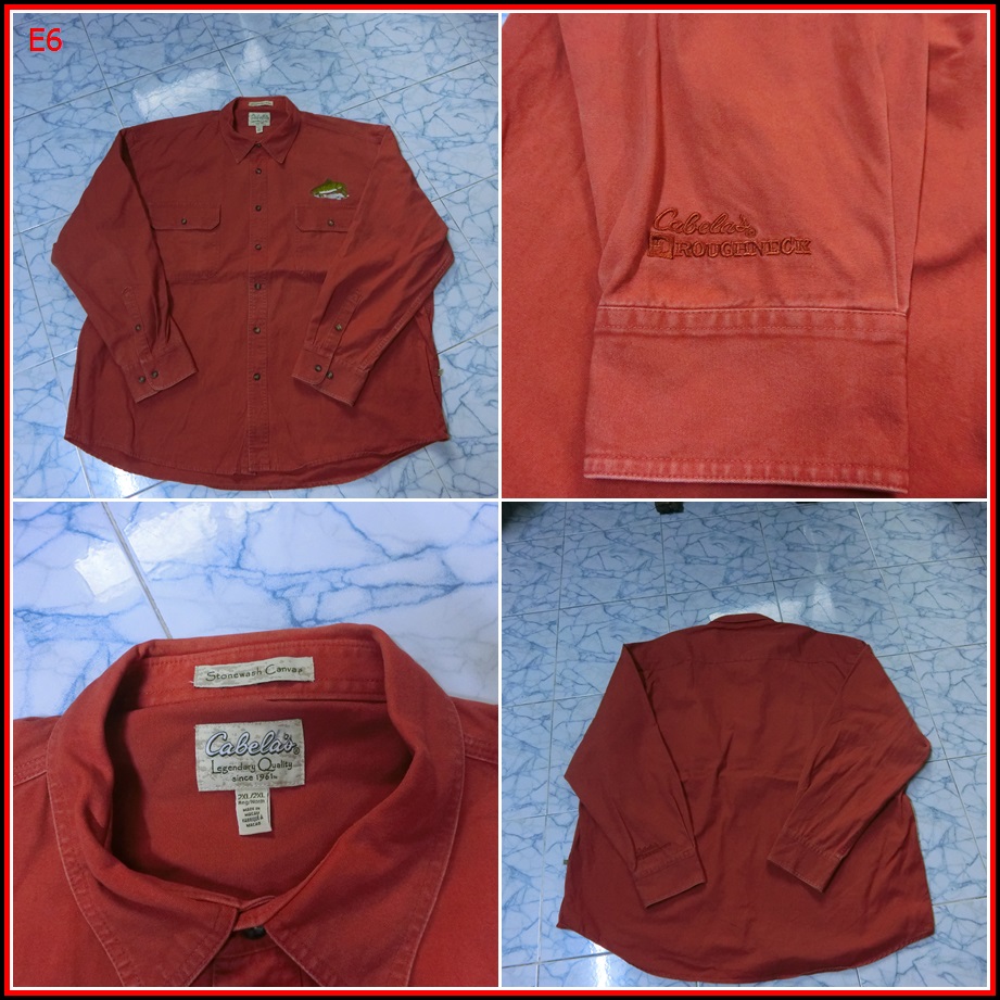 E6. CABELA'S/ STONEWASH CANVAS ROUGHNECK
เสื้อOUTDOOR ลายปักรูปปลาและที่แขน สำหรับใส่ออกทริปกลางแจ้