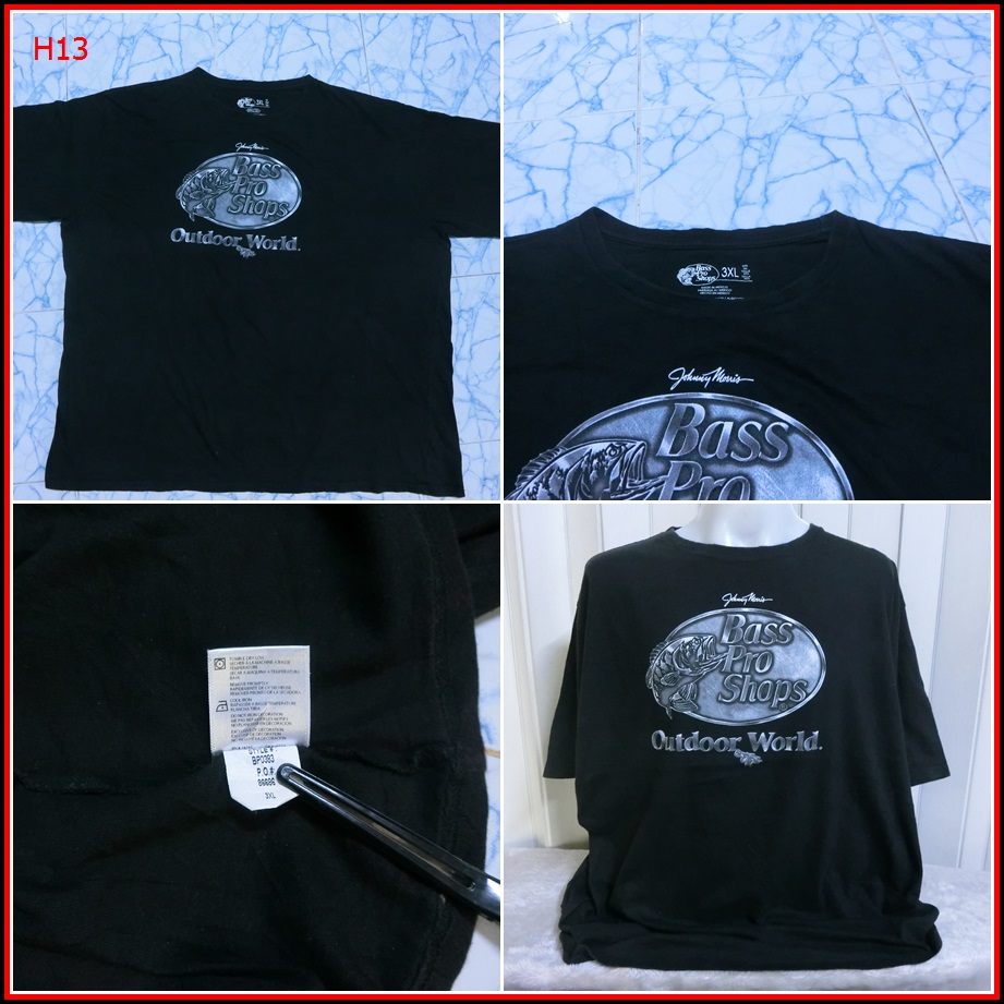 H13.  BASS PRO SHOP  OUTDOOR WORLD  สภาพใหม่  เสื้อยืด US วินเทจ ลายปลา แขนสั้น ของ  BASS PRO SHOP  