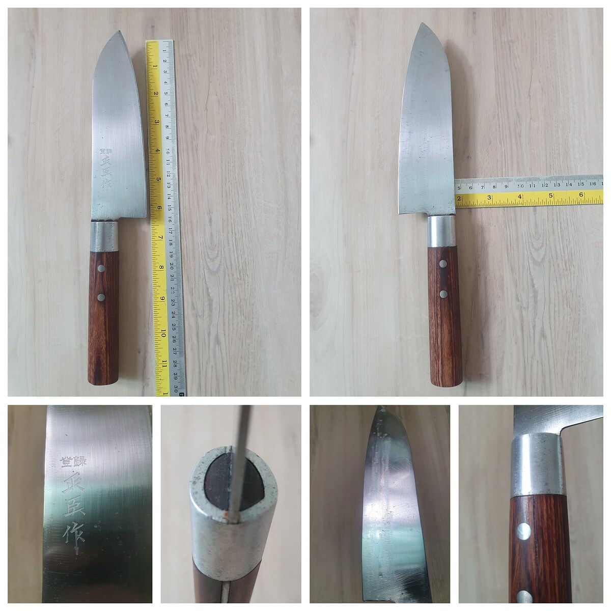 6.สันหนาเกือบ 2mm.,โลโก้จม,คออลู,ด้ามไม้มีรอยร้าว,ใบด้านที่ไม่มีอักษรมีรอยเยอะ ราคา 140