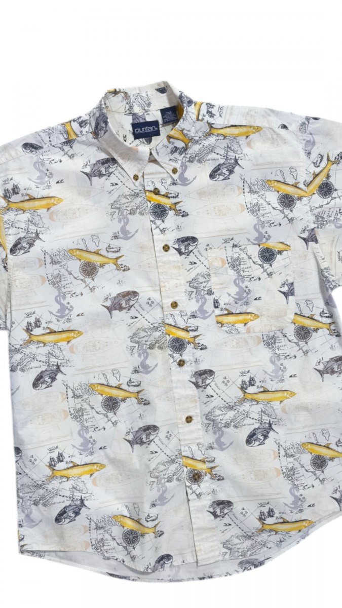 Puritan Shirt Fish in HONDURAS  กระดุมลายกะ สวย48