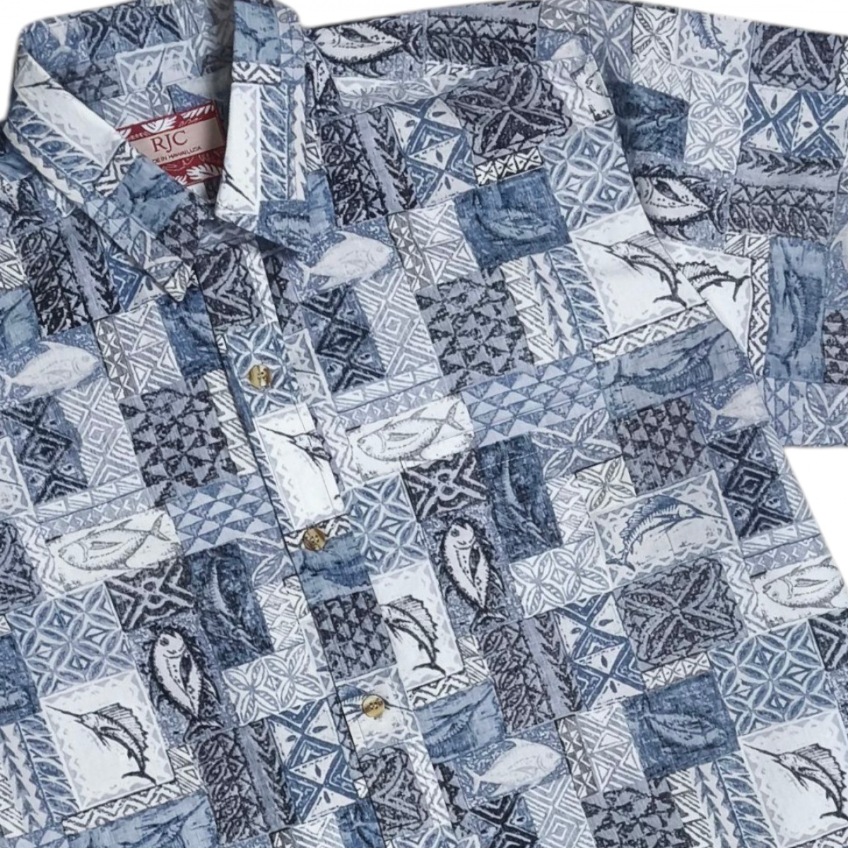 RJC Fishing ลายปลาเชิ้ตแขนสั้น 46นิ้ว Made in Hawaiian USA 300.