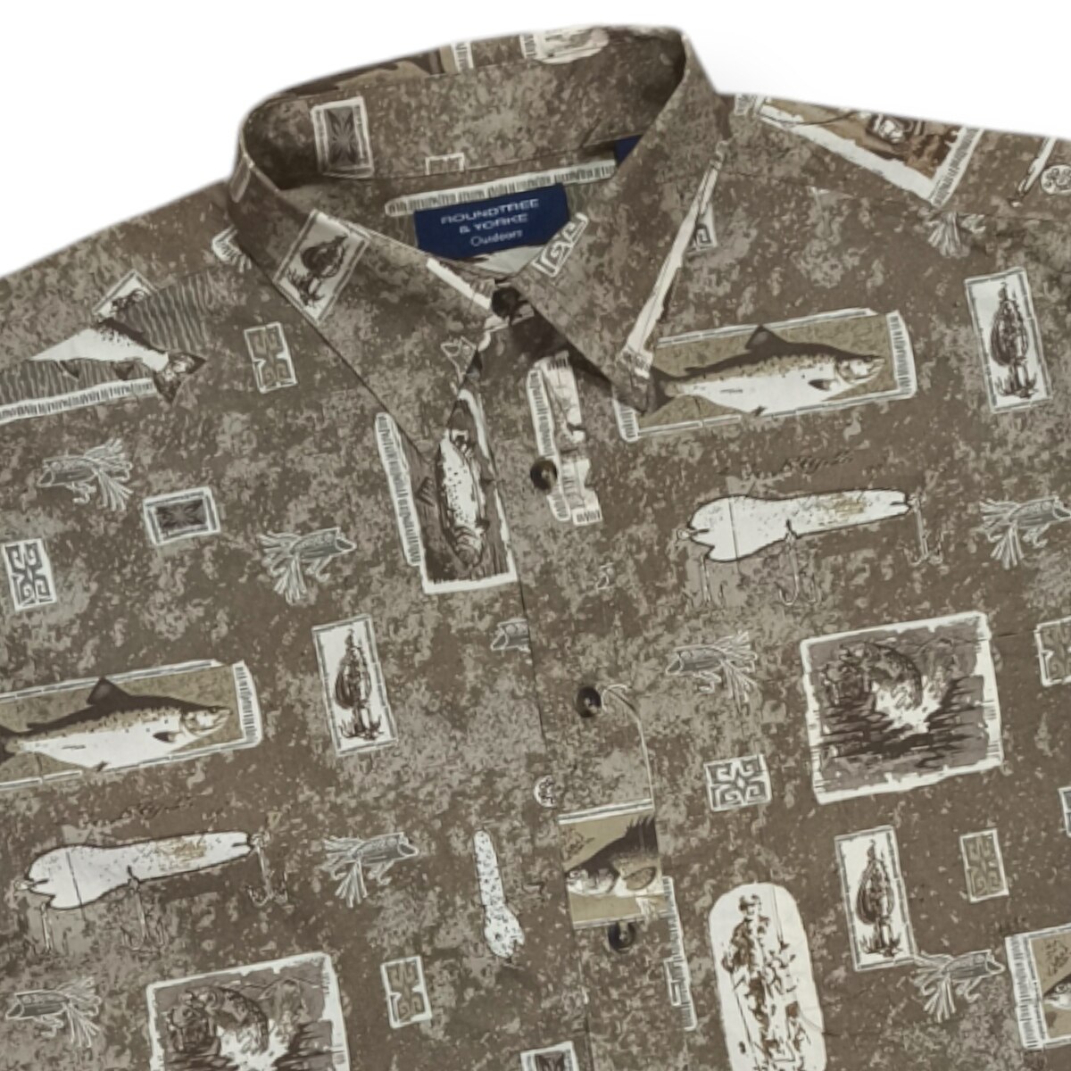 Roundtree เสื้อลายปลาสีน้ำตาลลานclassic 300.