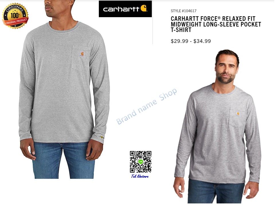 รอบอก 42-43”คอกลมแขนยาวป้องกัน UV “CARHARTT FORCE® RELAXED FIT POCKET 