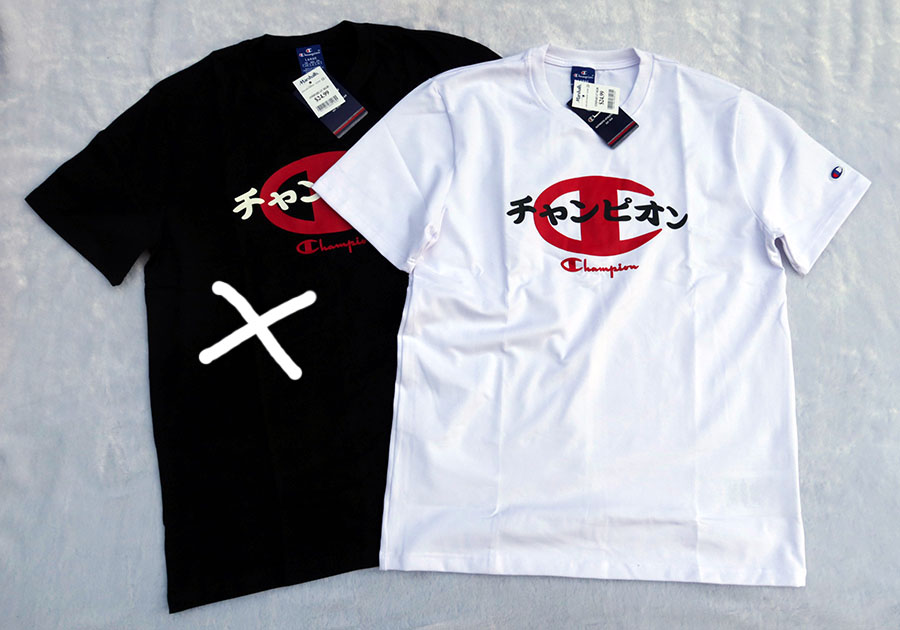 Champion /XL (46) เสื้อยืดสีขาวแขนสั้น 2 ลายสกรีนด้านหน้าและหลังสวยใหม่แท้