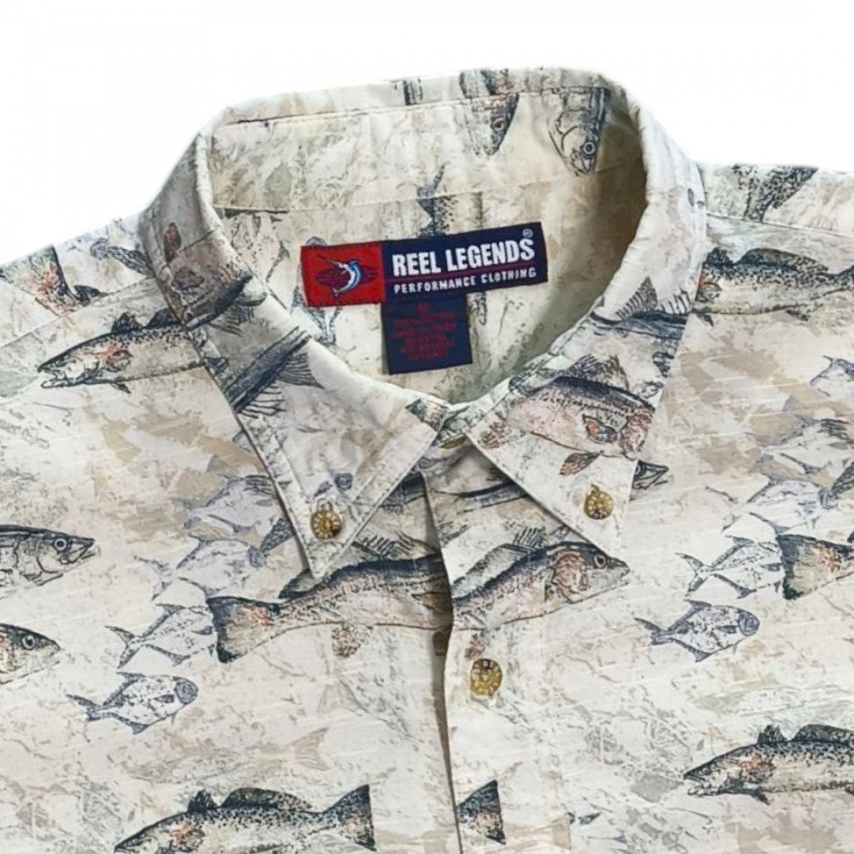 REEL LEGENDS ลายปลาลายกระเป๋าต่อลายอกต่อลายปลาอย่างสวยสภาพใหม่มาก อก44นิ้ว 