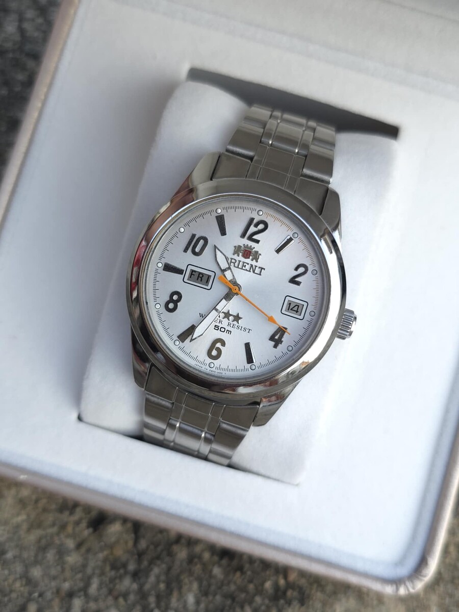 นาฬิกา Vintage Orient 3 Star 50m Day Date  หน้า​ปัดบรอนซ์​เงิน 2หน้าต่าง