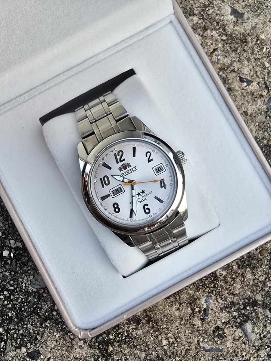 นาฬิกา Vintage Orient 3 Star 50m Day Date  หน้า​ปัดบรอนซ์​เงิน 2หน้าต่าง  หลักตัวเลข
=====#ของแท้10