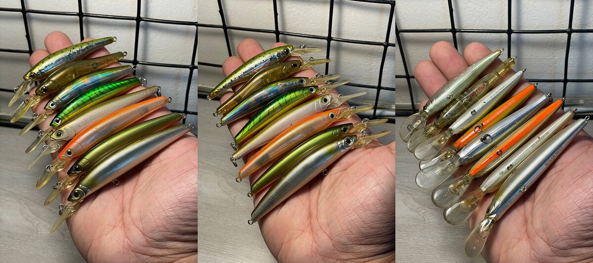 Owner C'ultiva 8cm 5.3g
KAMO's hellcat 8cm 5.4g
Bassday Sugar Deep 7.5cm 4.9g
Bassday Sugar Deep 