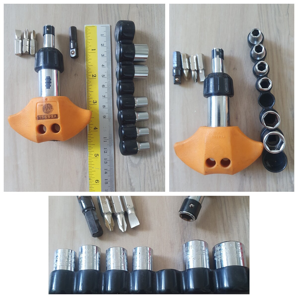 4.Vessel ฟรีซ้าย ขวา,ต่อบล๊อค 2หุน,ดอกไขควง +2,+1,-6 ,ลูกบล๊อค 2หุน Vessel 5,5.5,6,7,10,12 ราคา 190 