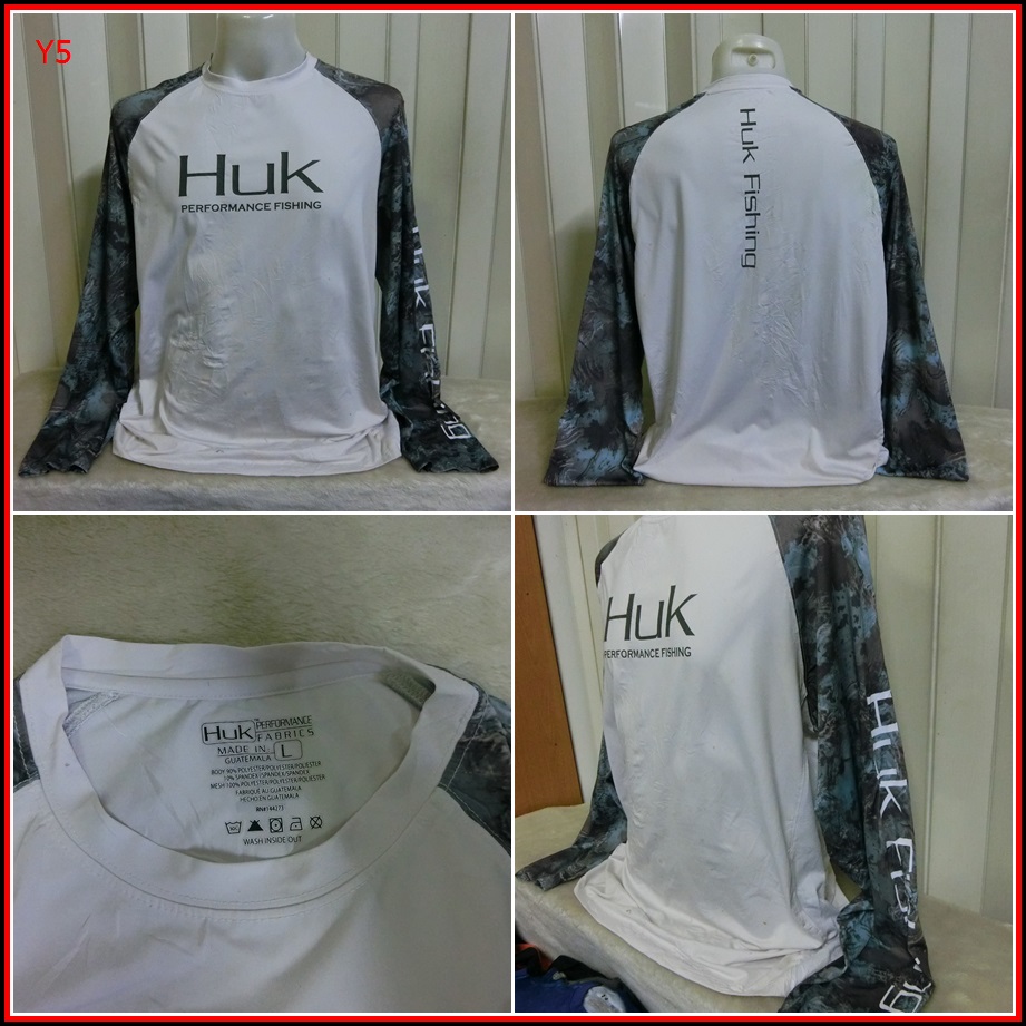 Y5.HUK FISHING ใส่ออกทริปกลางแจ้ง ตกปลา เดินป่าแคมปิ้ง เนื้อผ้าบาง ชนิดแห้งไว ( ด้านหน้าเสื้อมีรอยเป