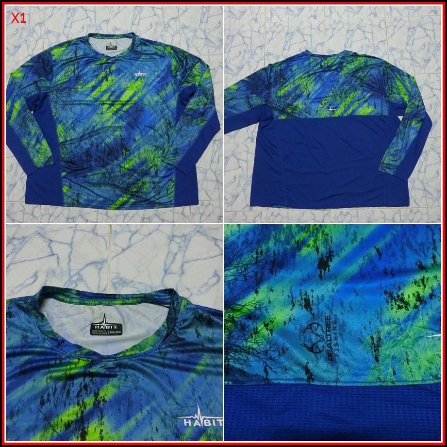 X1.HABIT REALT FISHING สำหรับใส่ออกทริป ตกปลา เนื้อผ้าบางชนิดกันร้อน หยืดหยุ่นได้ดี  Size 2XL อก 52 