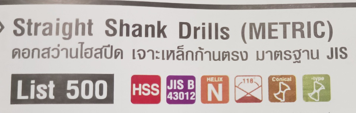 ข้อมูล ดอกสว่าน รุ่น 500
  
HSS