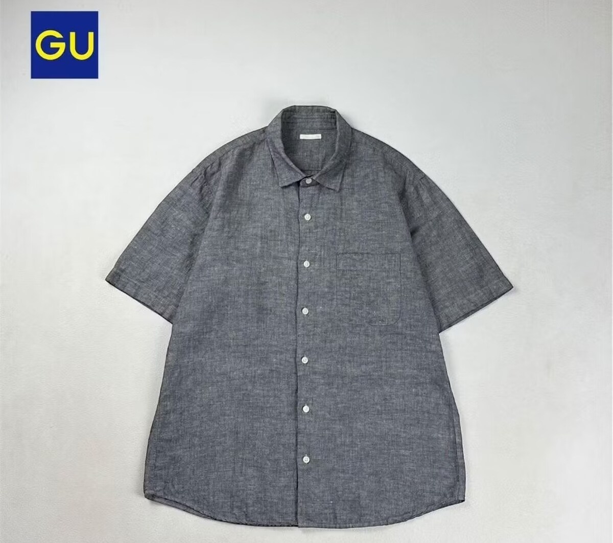 GU เสื้อเชิ้ต ผ้าลินิน หล่อๆเลยครับสภาพสวยใหม่มากกระดุมสำรอง 1เม็ดอก 44 นิ้ว